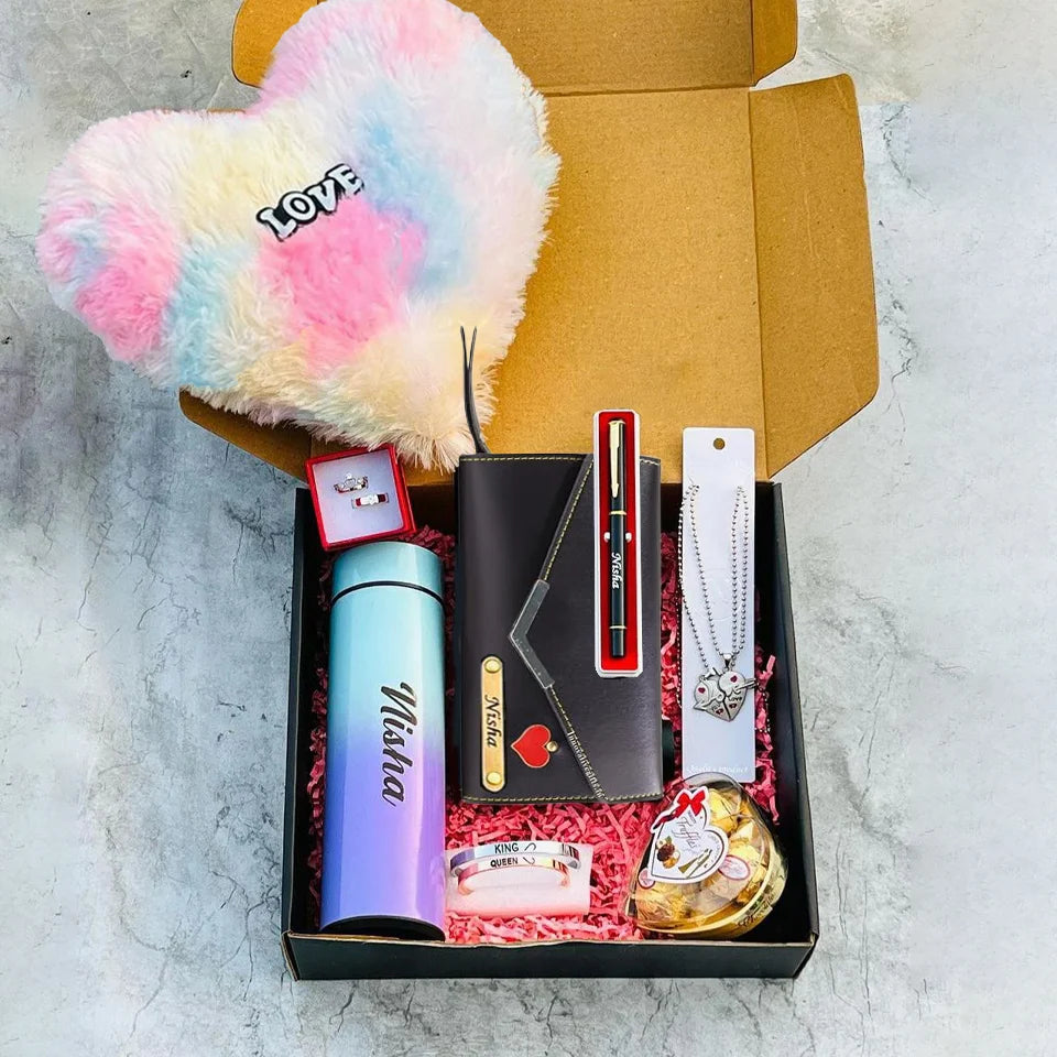 Jianora’s Love & Luxe Gift Hamper for Her – Personalized Clutch, Bottle, Jewelry & Romantic Keepsakes