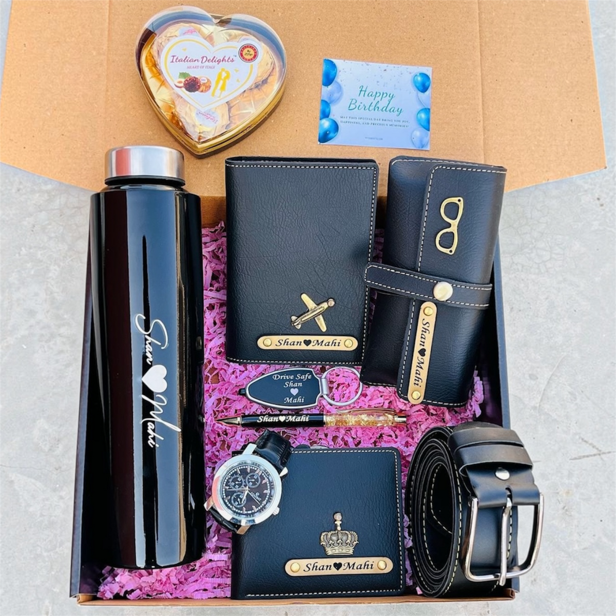Jianora’s Royal Gentleman Gift Box – Personalized Wallet, Watch, Leather Belt & Premium Essentials